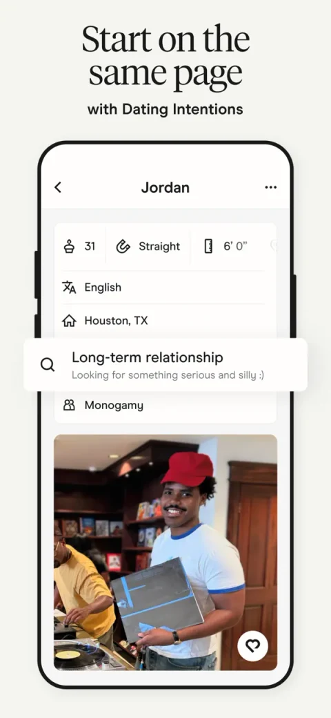 Hinge: Цели знакомства в профиле